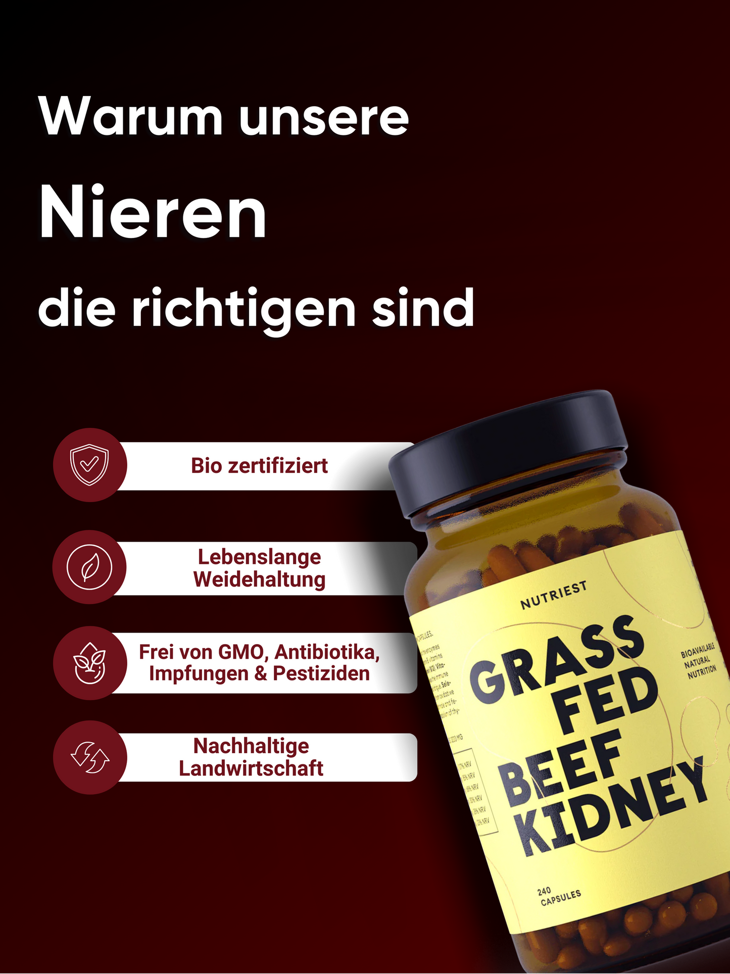 Getrocknete Bio Weiderind Nieren in Kapseln online kaufen | Raw Animal