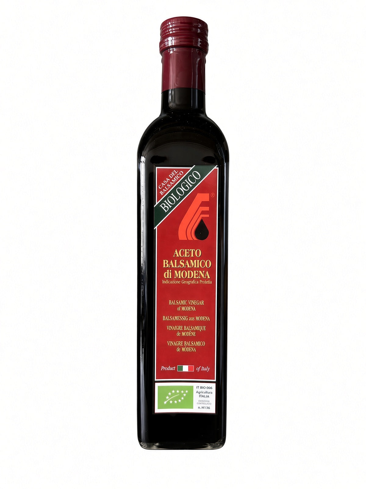 Organic balsamic vinegar of Modena IGP by Casa del Balsamico, 500 ml bottle with EU organic logo