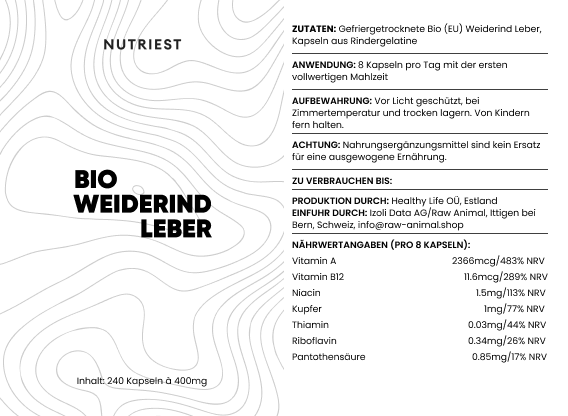 Getrocknete Bio-Rinderleber Kapseln aus Weidehaltung