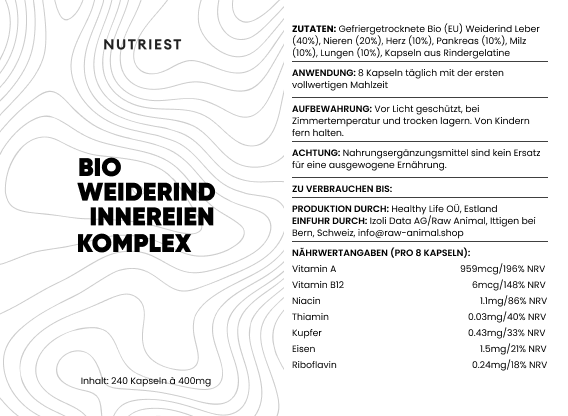 Getrockneter Bio Weiderind Ultimate Organ-Komplex in Kapseln