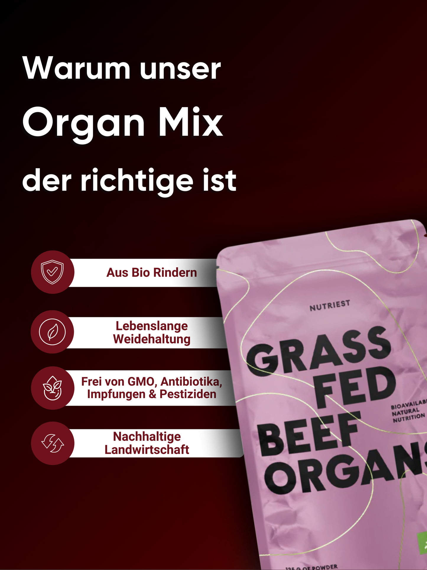 Getrocknetes Bio Weiderind Organ Mix Pulver