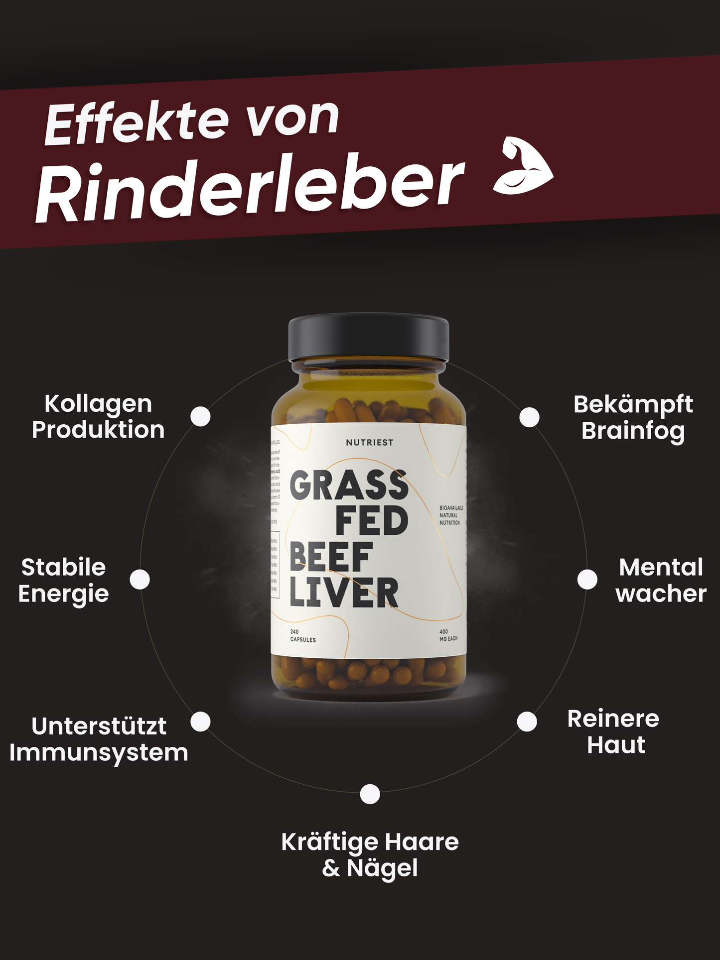Getrocknete Bio-Rinderleber Kapseln aus Weidehaltung