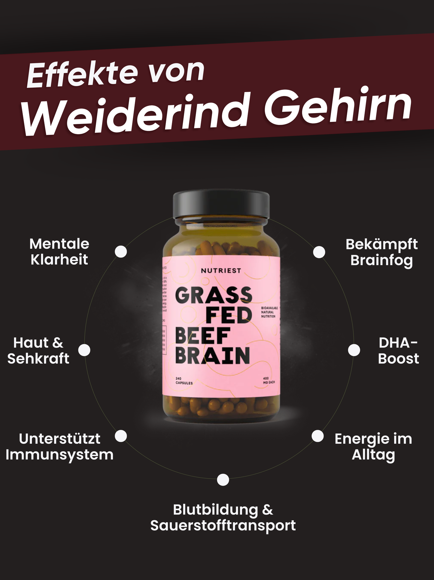 Getrocknetes Weiderind Gehirn in Kapseln