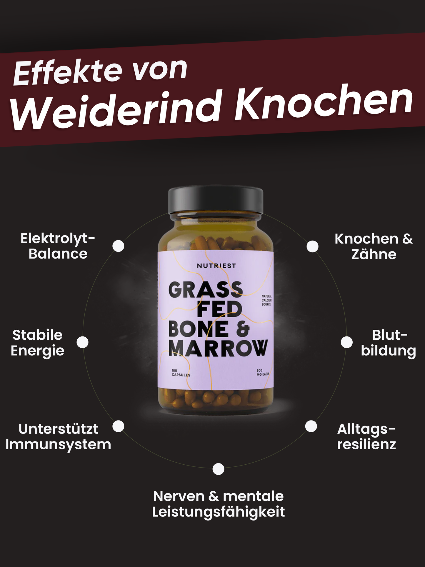 Getrocknete Bio Weiderind Knochen und Knochenmark in Kapseln