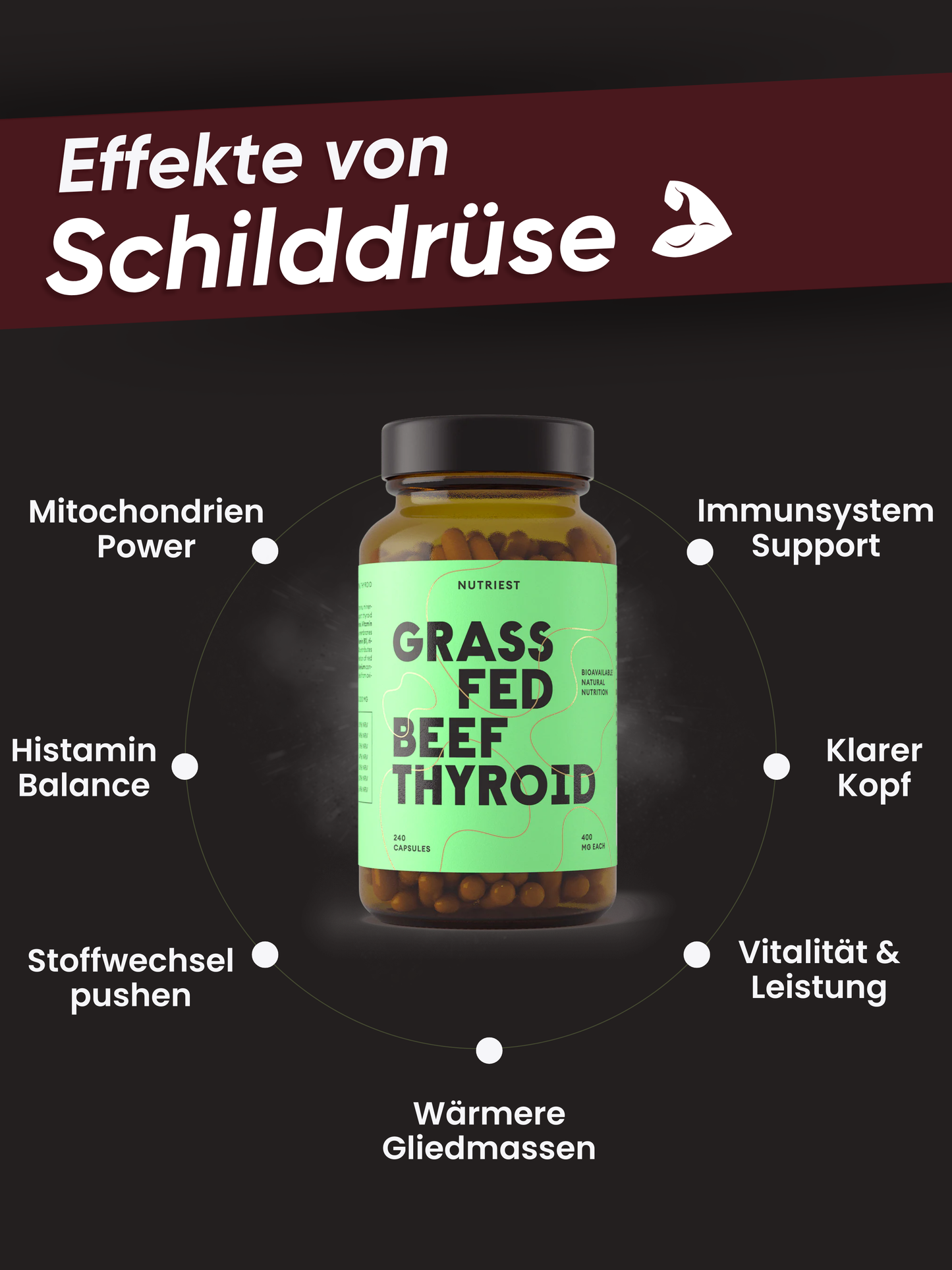 Getrocknete Bio Weiderind Schilddrüse in Kapseln