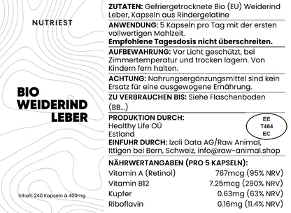 Dried Organic Pasture-Raised Beef Liver Capsules